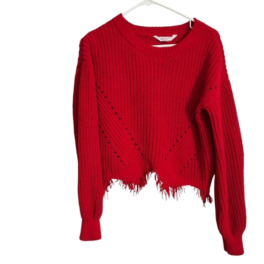 No Boundaries Red Frayed Hem Sweater